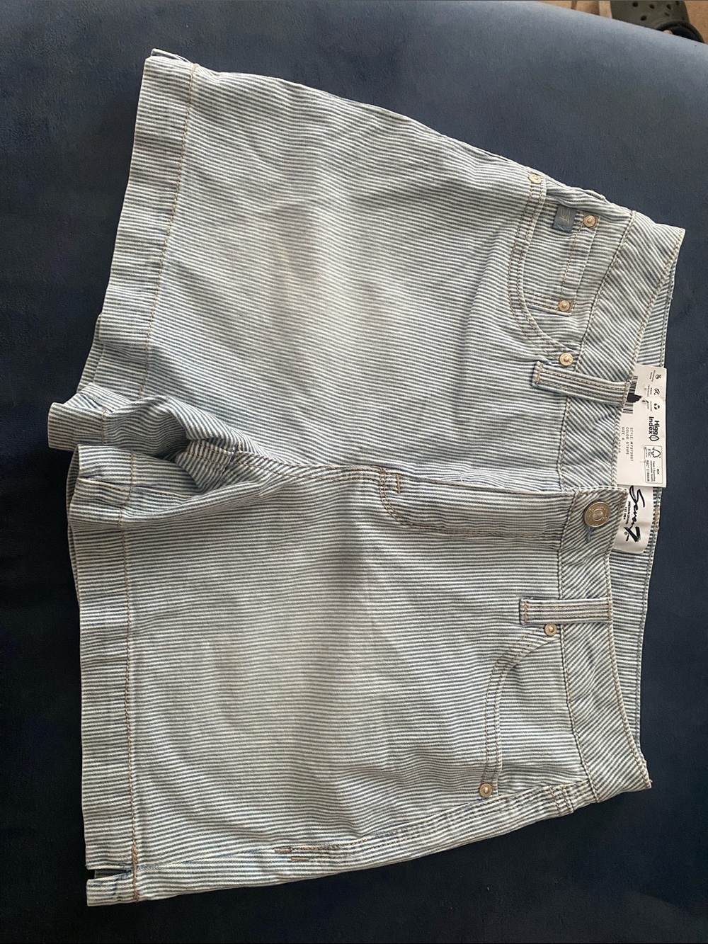 Seven7 Light Blue Pinstripe Denim Shorts